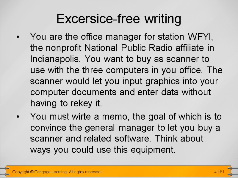 Excersice-free writing You are the office manager for station WFYI, the nonprofit National Public